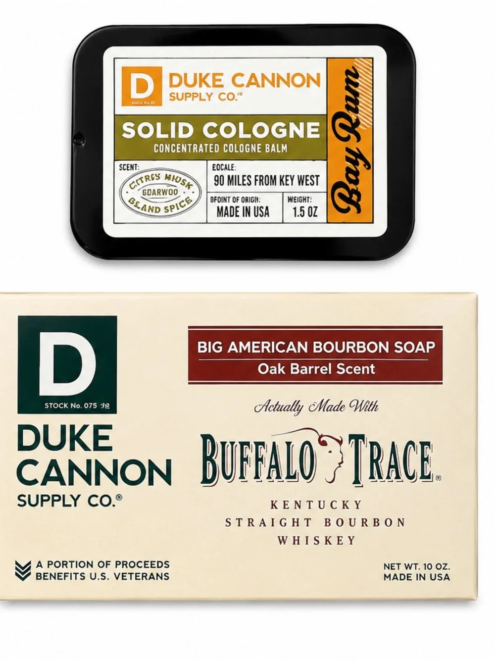 Duke Cannon Buffalo Trace Bourbon Soap & Bay Rum Solid Cologne Gift Set New